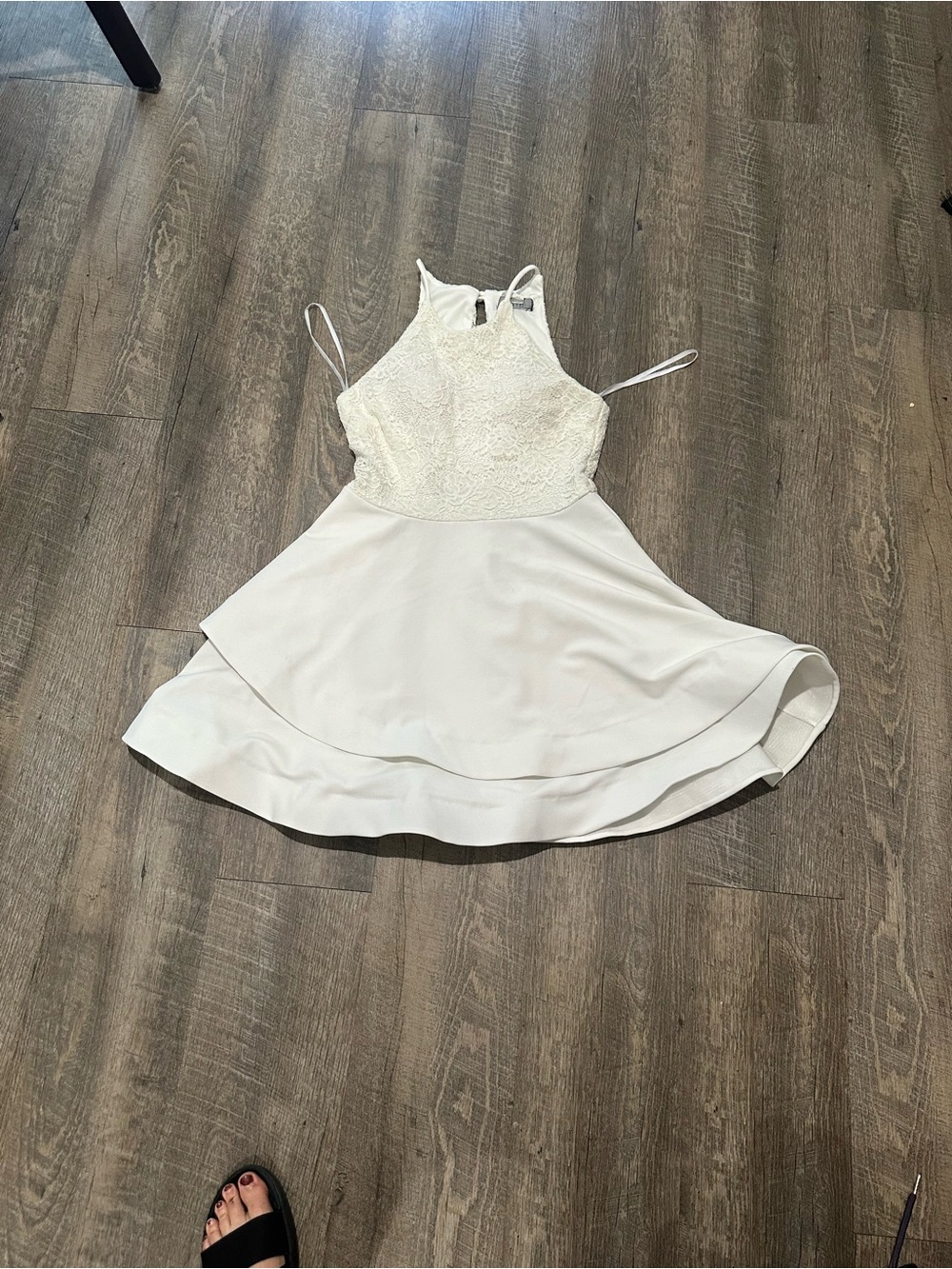 B. Smart Cream Lace Halter Mini Dress with Layered Skirt